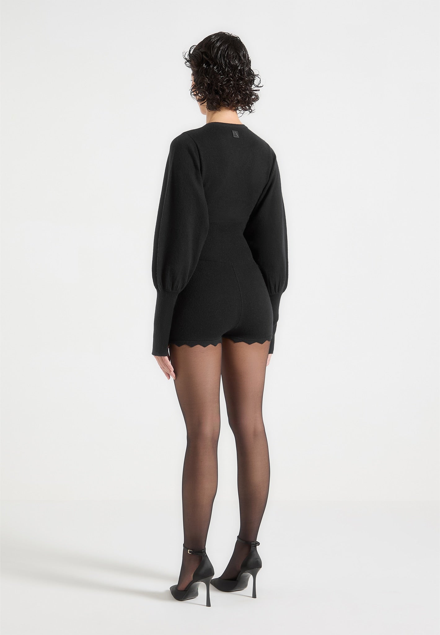 Knitted Scallop Hem Playsuit - Black
