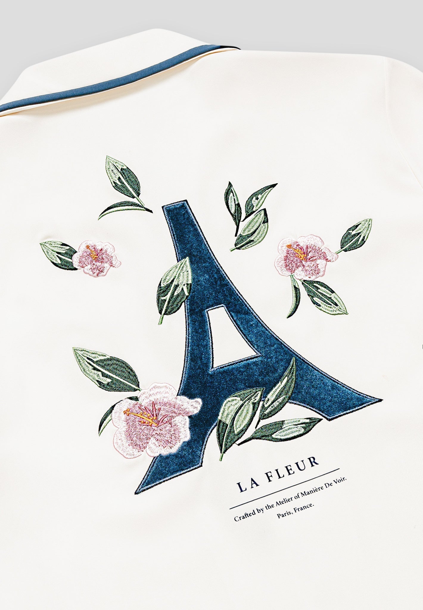 Velvet Eiffel Bowling Shirt - Cream/Blue