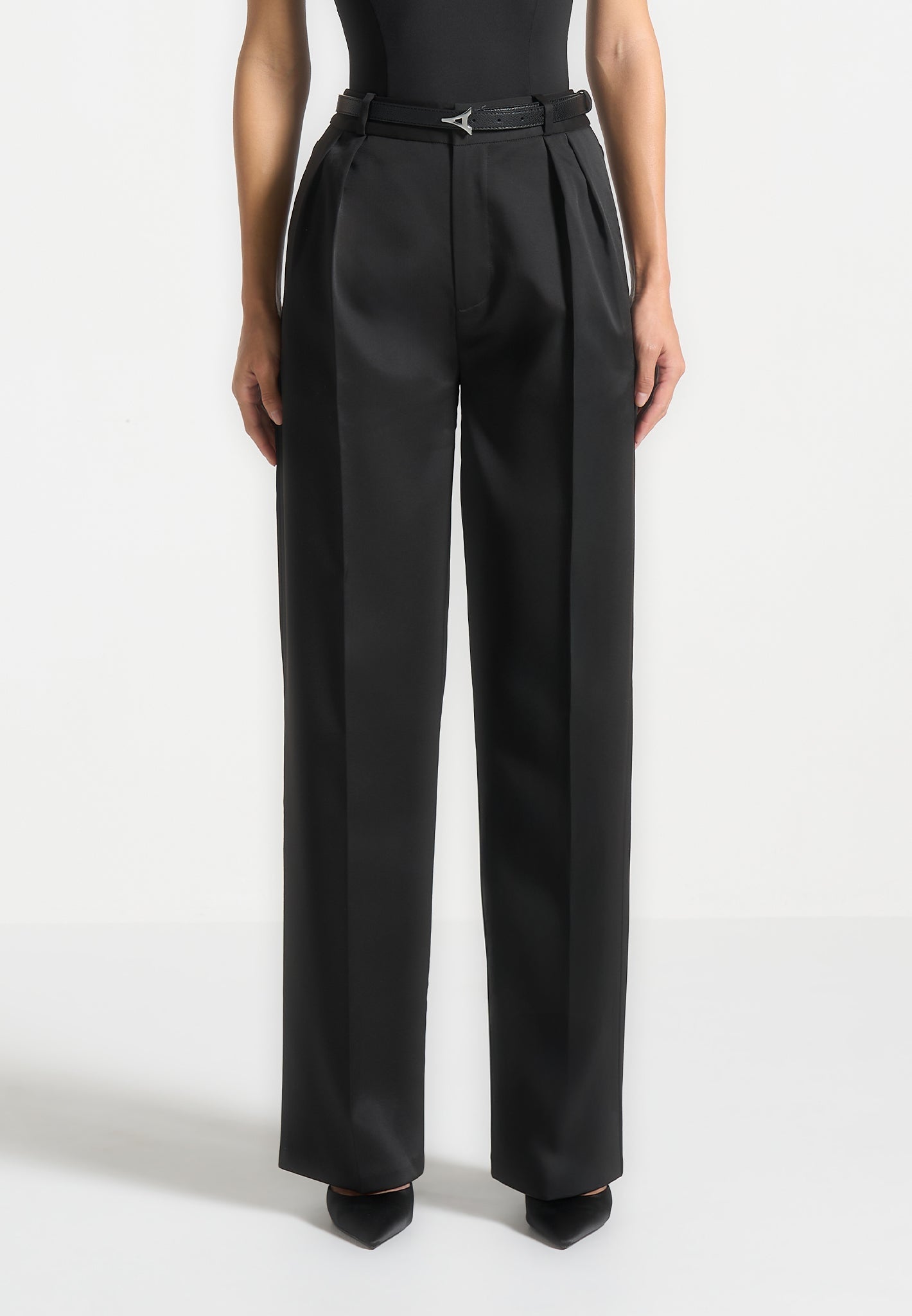 Sateen Twin Pleat Trousers - Black