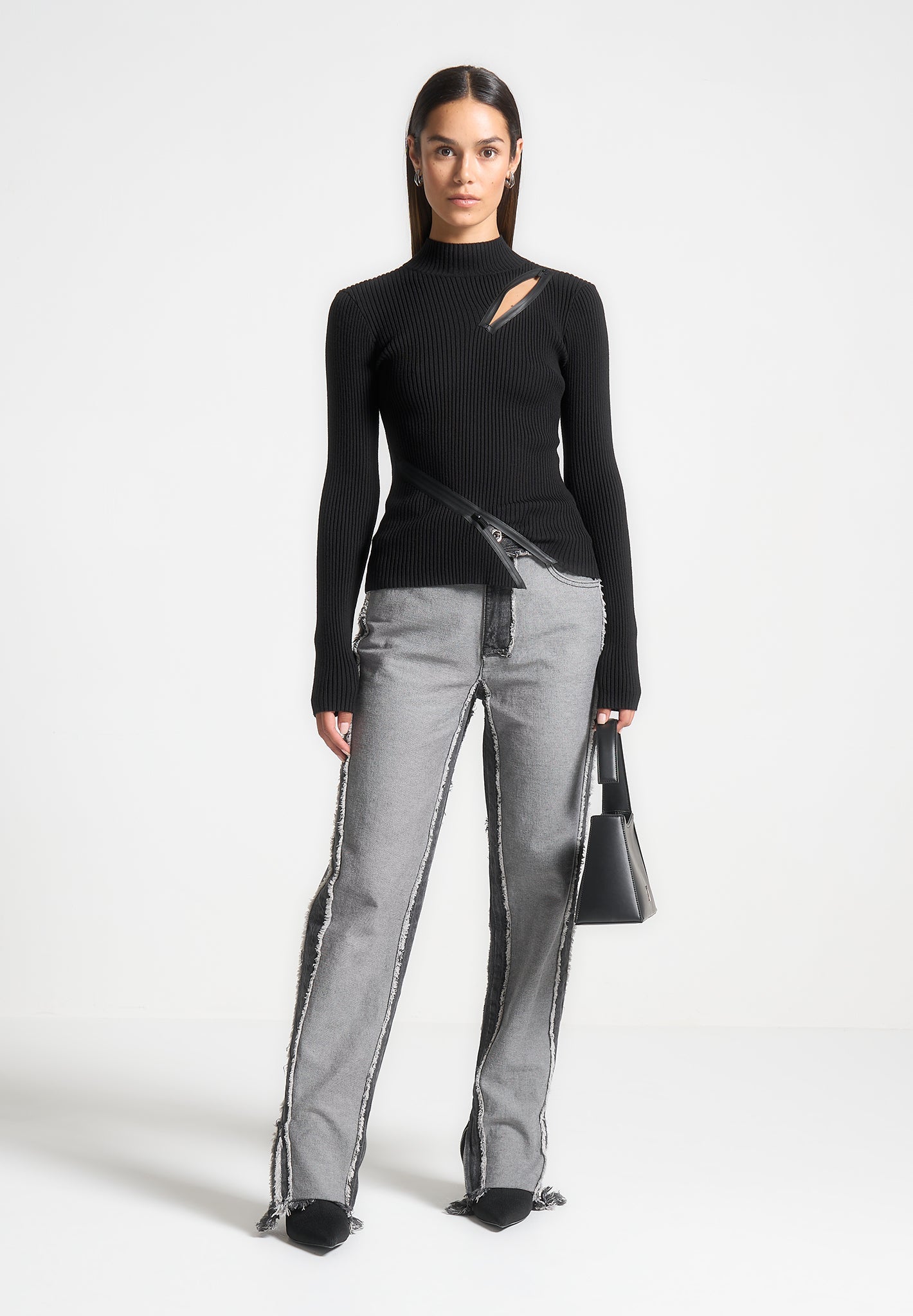 Distressed Mom Jeans - Washed Black