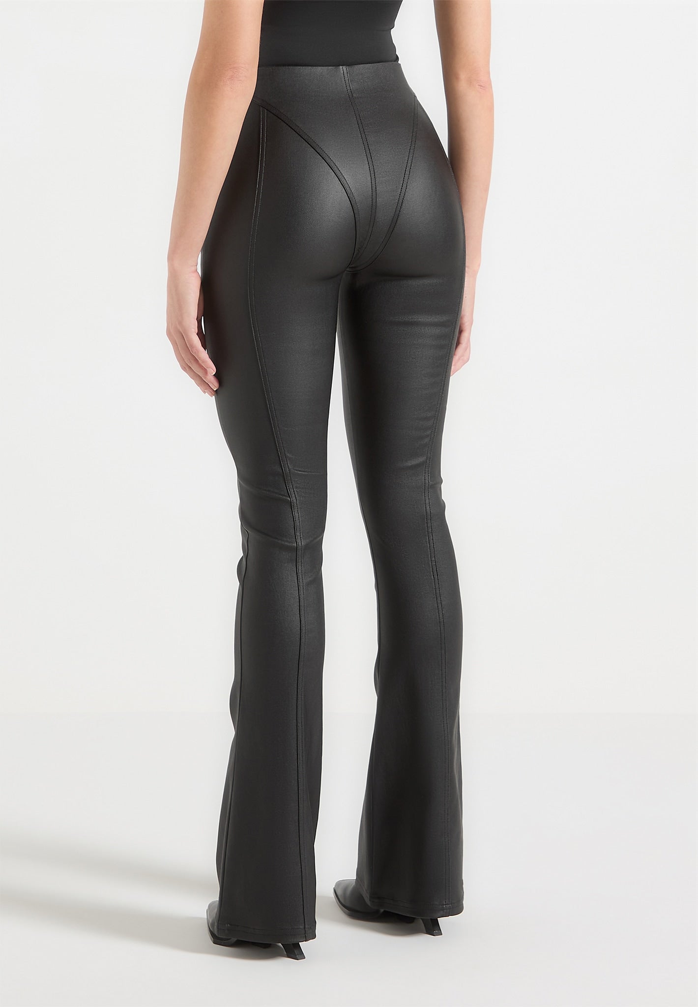 Wax Effect Fit and Flare Leggings - Black