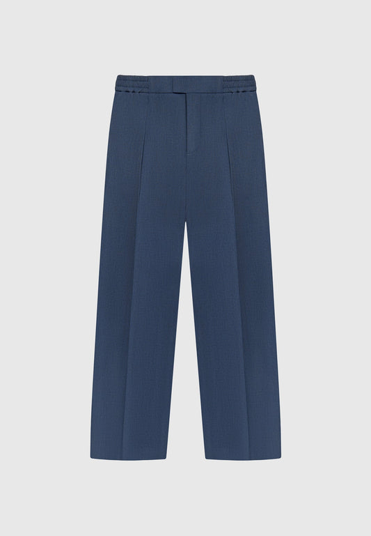 Relaxed Fit Hatched Pleated Tailored Trousers - Blue