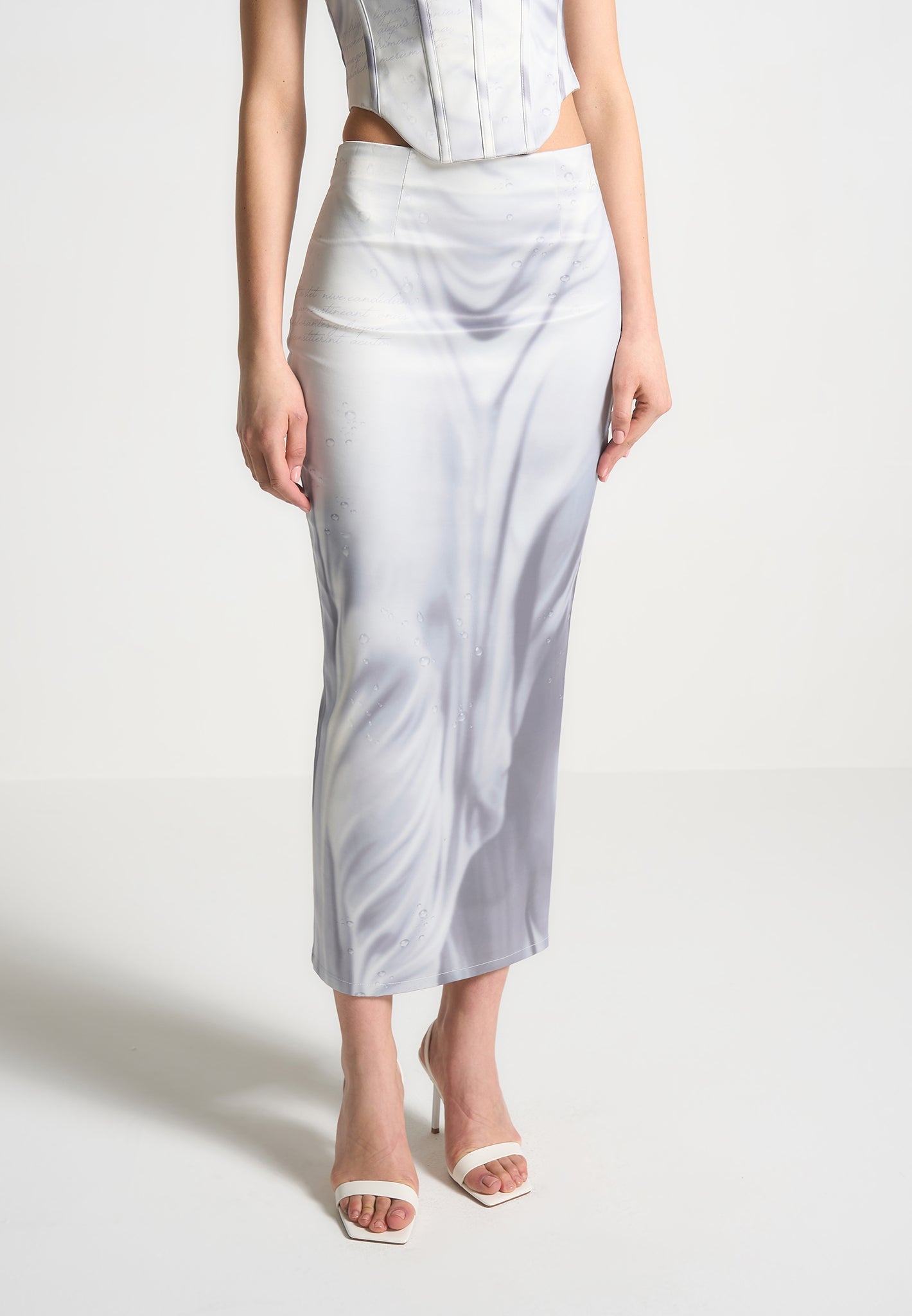 Satin Renaissance Body Print Midaxi Skirt - Off White
