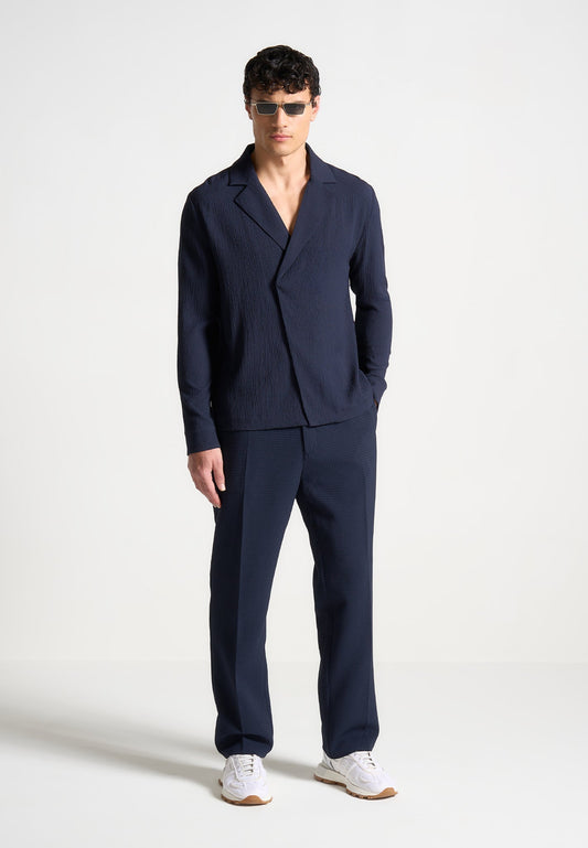 Seersucker Double Breasted Shirt - Navy