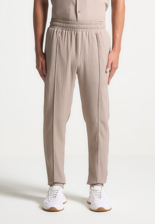 Seersucker Tapered Trousers - Taupe