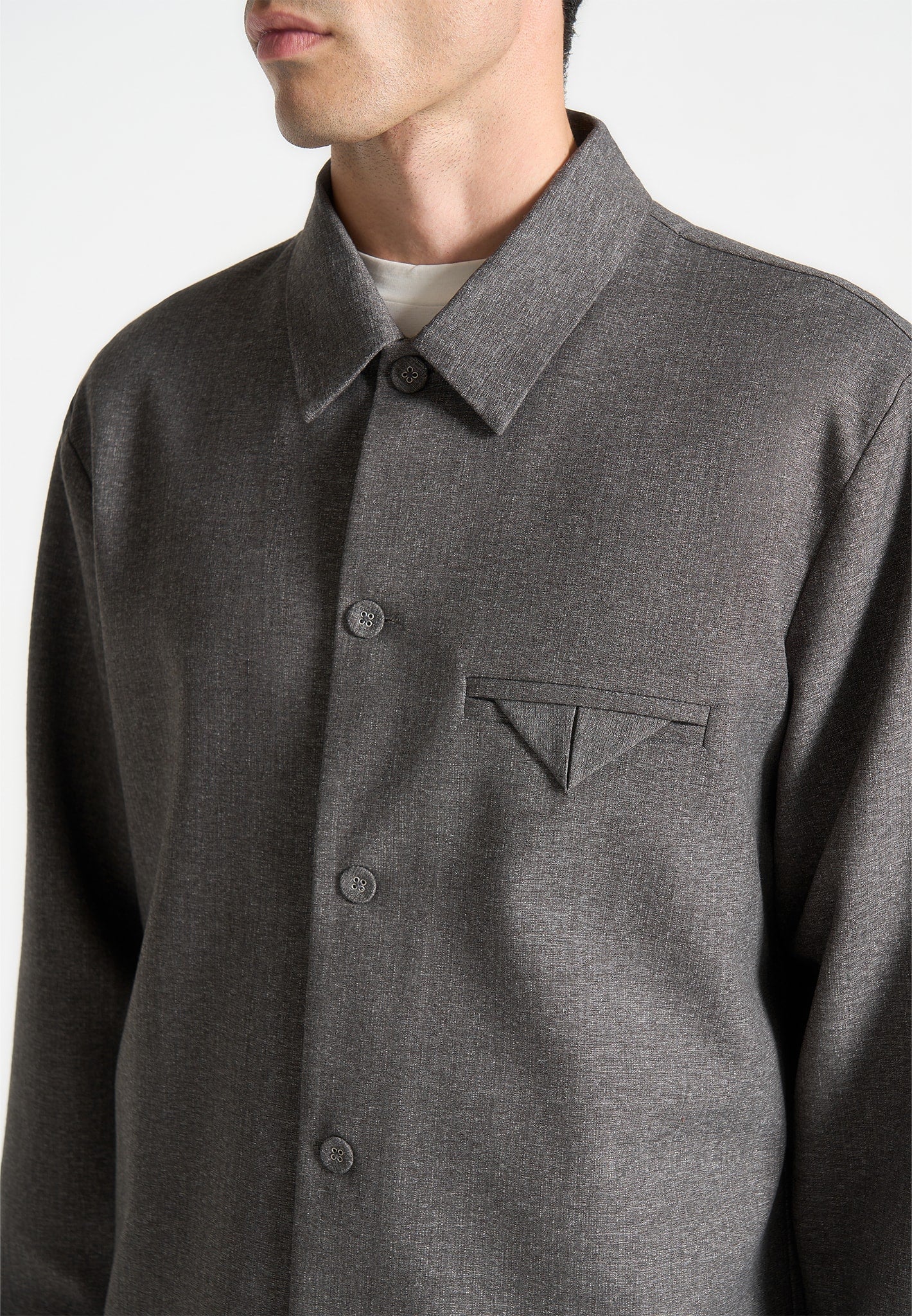 Textured Tailored Overshirt - Grey