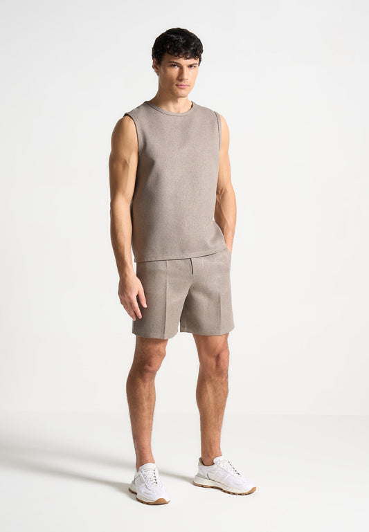 Textured Tailored Shorts - Taupe